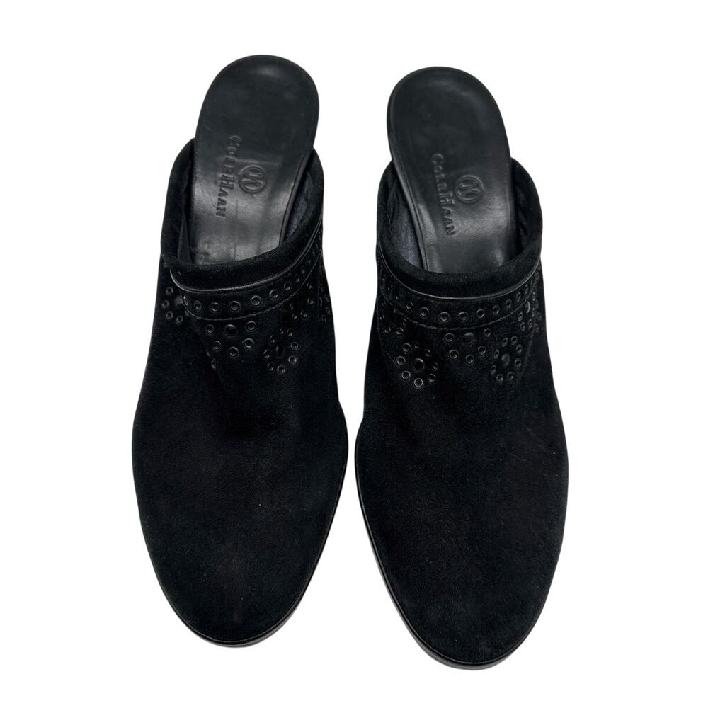 Cole Haan Suede Leather Mules Slip On Heels Studded Grommets Black Sz 8